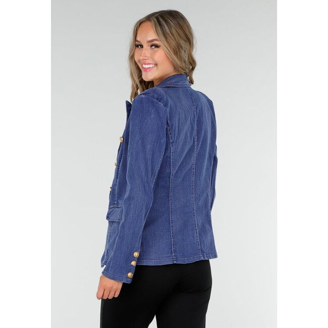 Dunkelblauer Jeans-Blazer mit Knöpfen