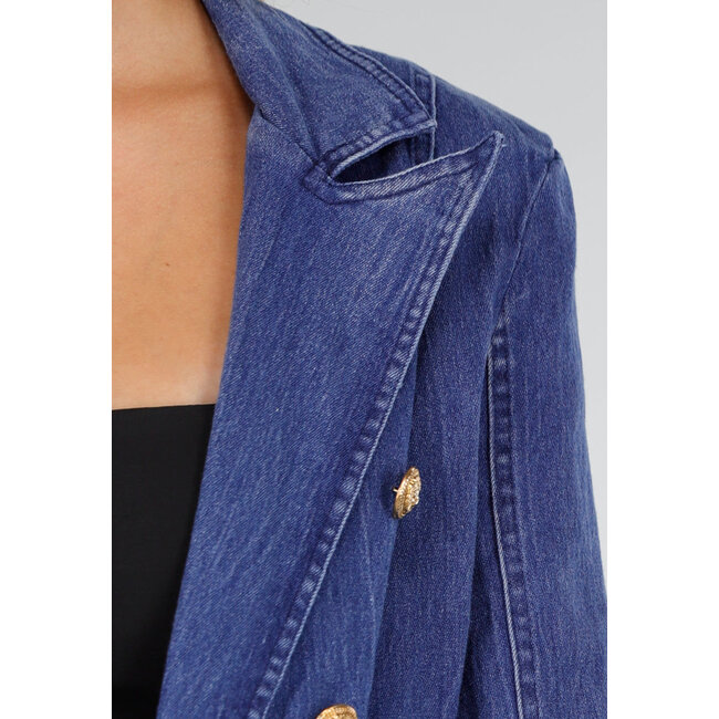 Dunkelblauer Jeans-Blazer mit Knöpfen