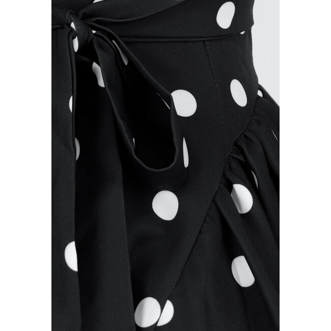 Schwarzes Retro-Pünktchenkleid mit Stretch und Schleife