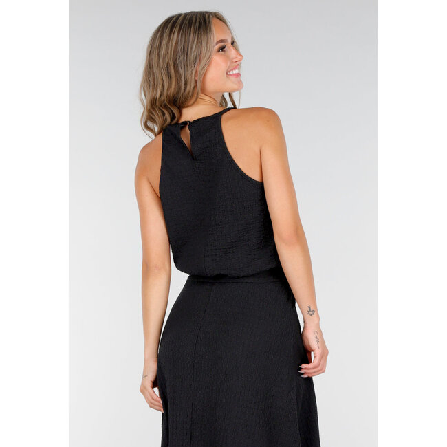 Schwarzes Maxi-Set mit hochgeschnittenem Oberteil und Stretch