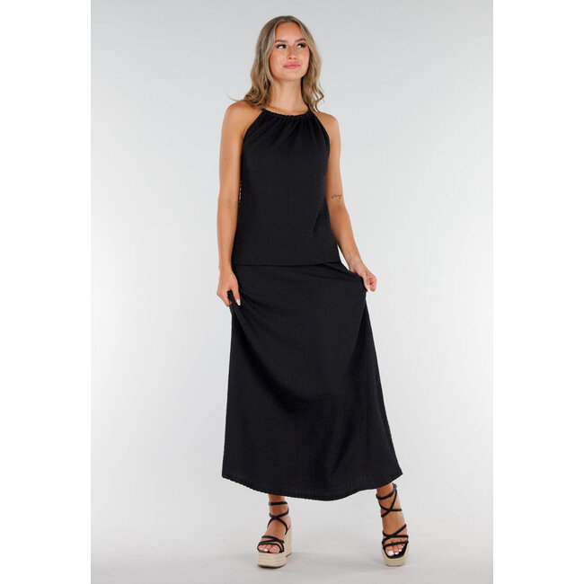 Schwarzes Maxi-Set mit hochgeschnittenem Oberteil und Stretch