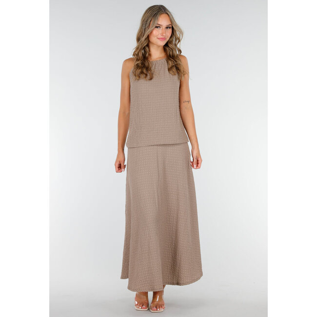 Taupefarbenes Set mit hochgeschnittenem Oberteil und Stretch