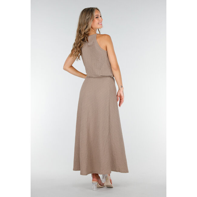 Taupefarbenes Set mit hochgeschnittenem Oberteil und Stretch