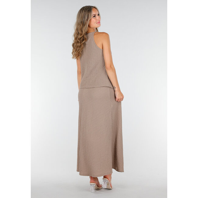 Taupefarbenes Set mit hochgeschnittenem Oberteil und Stretch