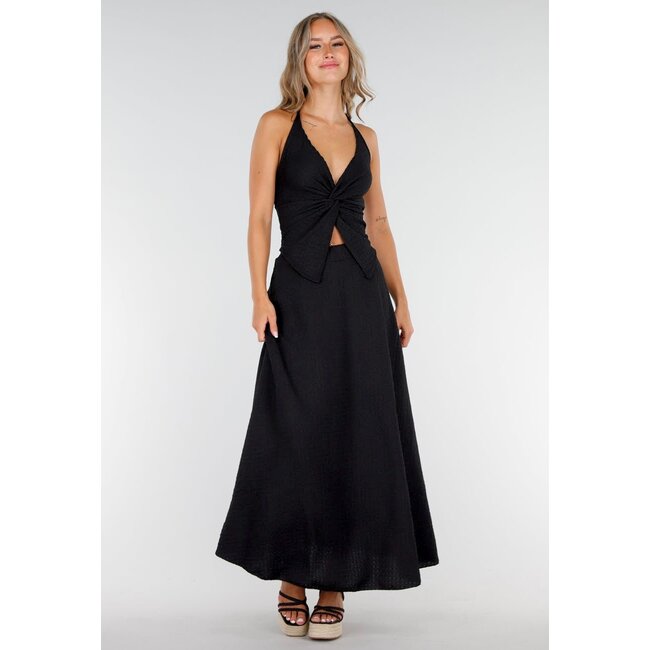 Schwarzes Maxi-Set mit V-Ausschnitt und Stretch