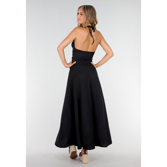 Schwarzes Maxi-Set mit V-Ausschnitt und Stretch
