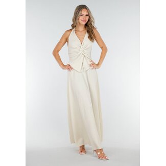 Beigefarbenes Maxi-Set mit V-Ausschnitt