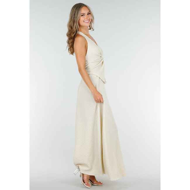 Beigefarbenes Maxi-Halter-Set mit geknotetem Oberteil