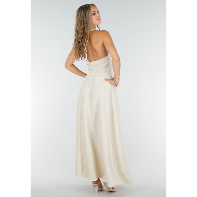 Beigefarbenes Maxi-Halter-Set mit geknotetem Oberteil