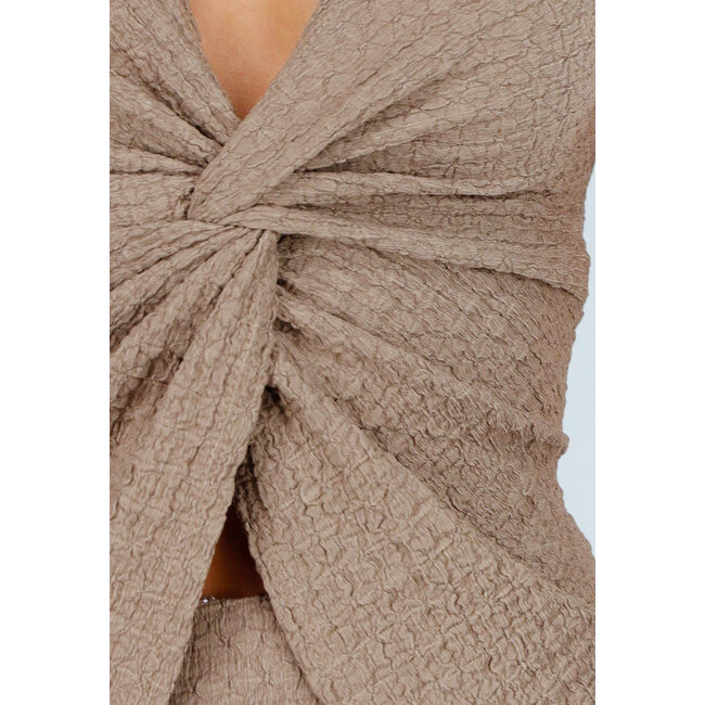 Taupefarbenes Halfterset mit geknotetem Oberteil und Stretch