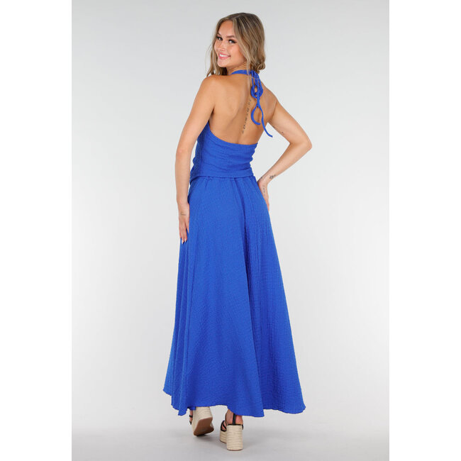 Kobaltblaues Halfterset mit geknotetem Oberteil und Stretch