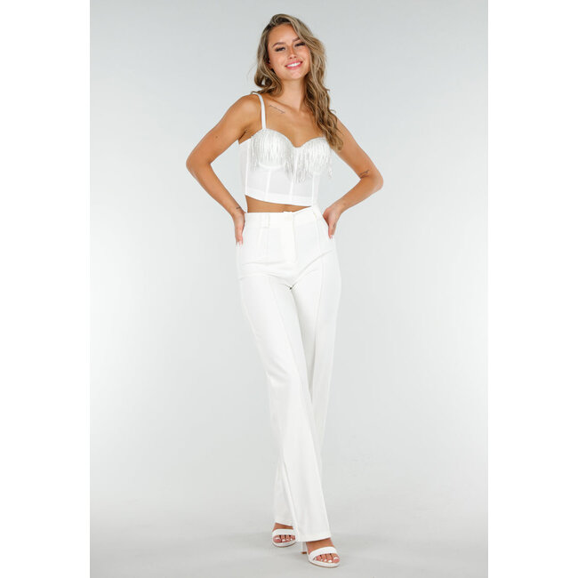 Weißes Push Up Strass Bustier