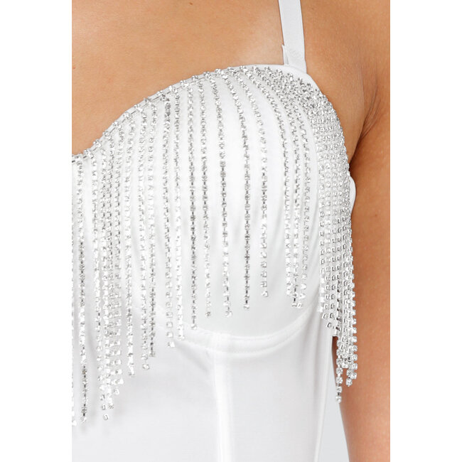 Weißes Push Up Strass Bustier