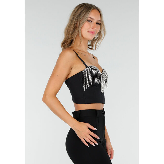 Schwarzes Push Up Strass Bustier