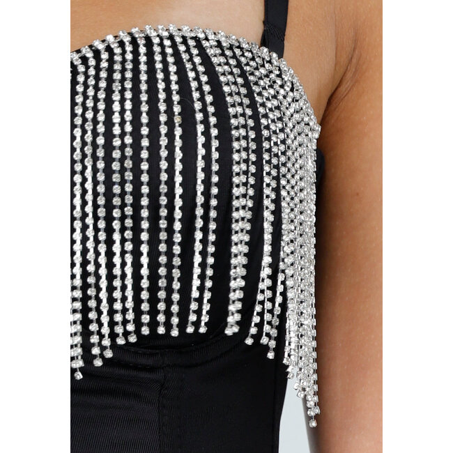 Schwarzes Push Up Strass Bustier