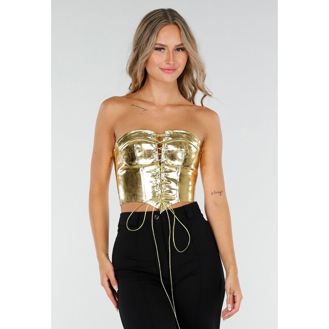 Metallisches Korsett-Top in Gold mit Heftung