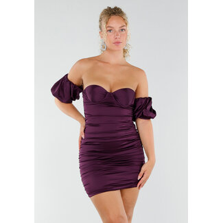 Lila schulterfreies Stretchkleid