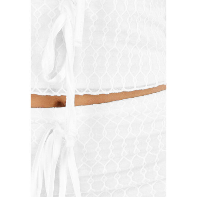 Weißes 2-teiliges Maxi-Set mit Stretch und Häkeloptik