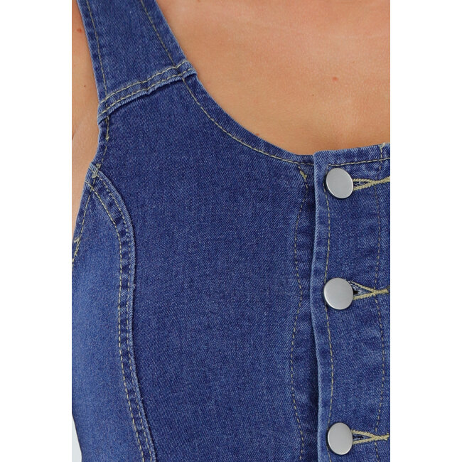 Blauer ärmelloser Denim-Jumpsuit ausgestellt Stretch