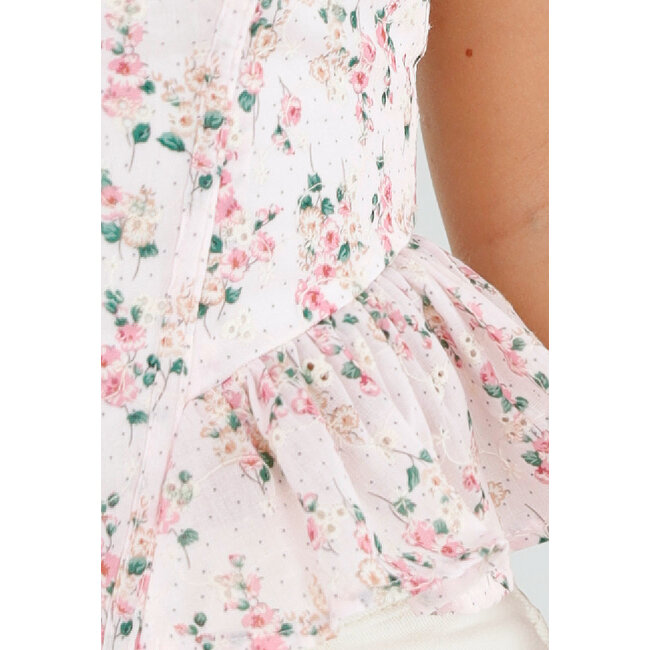 Rosa trägerloses Korsett-Top mit Blumendruck und Spitze