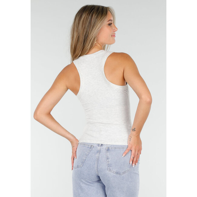 Hellgraues Ripp-Tanktop mit Stretch und breitem Schulterriemen
