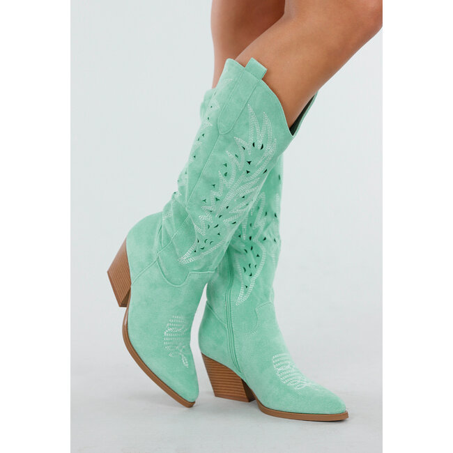 Mintgrüne Cowboystiefel in Wildlederoptik