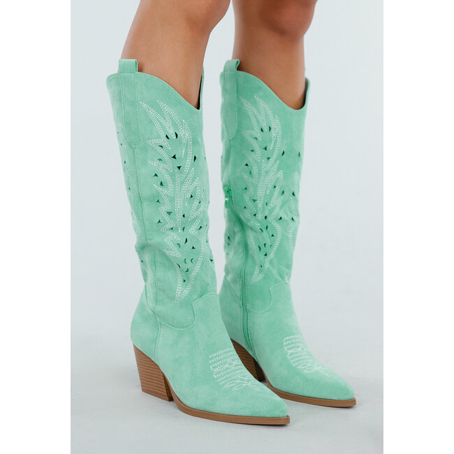 Mintgrüne Cowboystiefel in Wildlederoptik