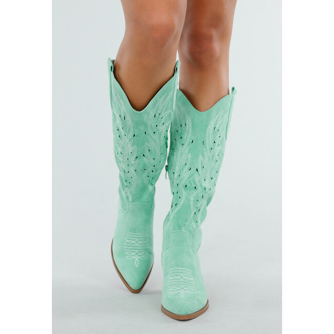 Mintgrüne Cowboystiefel in Wildlederoptik