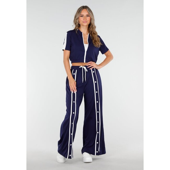 Dunkelblaues zweiteiliges Set mit Weste und weiten Beinen