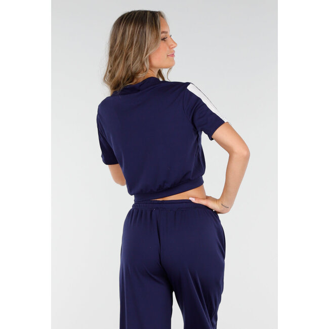 Dunkelblaues zweiteiliges Set mit Weste und weiten Beinen