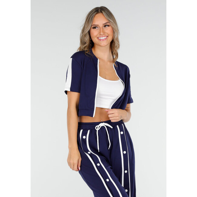 Dunkelblaues zweiteiliges Set mit Weste und weiten Beinen