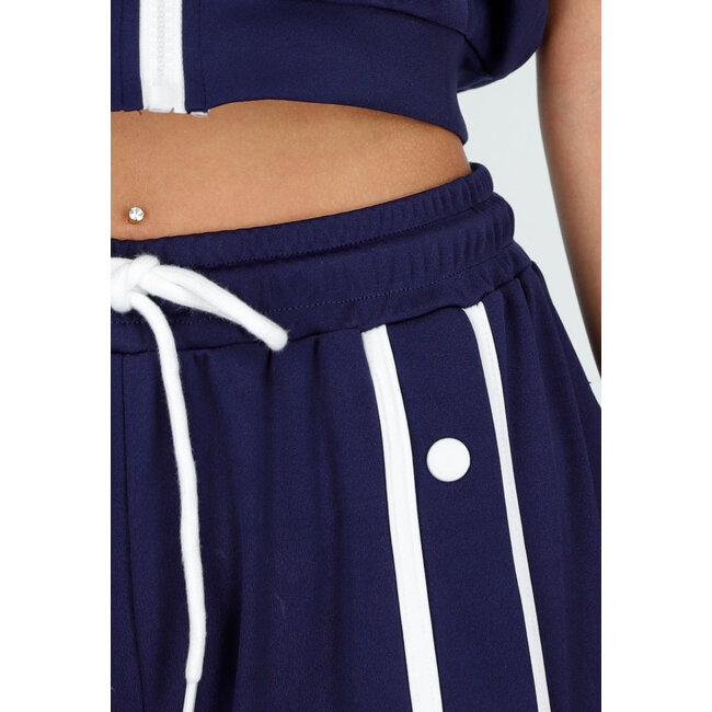 Dunkelblaues zweiteiliges Set mit Weste und weiten Beinen