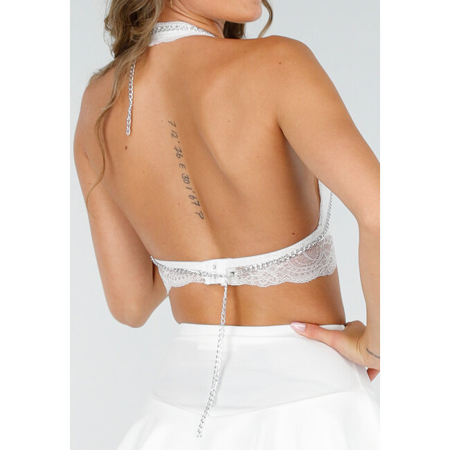 Weiße Perlenkette Bodychain mit baumelnder Schließe