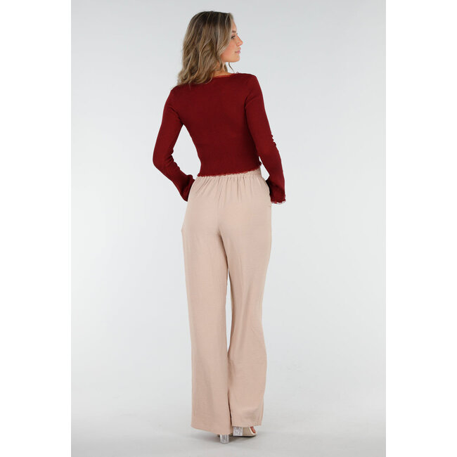 Bordeauxfarbenes Stretch-Ripp-Top mit Teddybären und quadratischem Ausschnitt