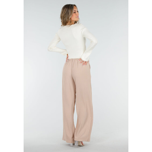 Cremefarbenes Ripp-Top mit Teddybären und quadratischem Ausschnitt