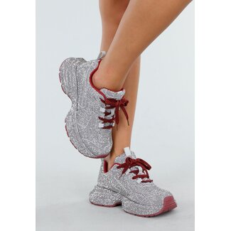 Silberne Strass-Sneakers mit Rot