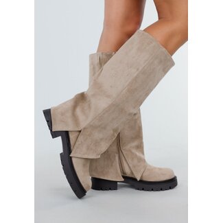 Khaki Stiefel mit klobiger Sohle