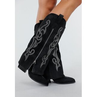 Schwarze Cowboy Overlay-Stiefel