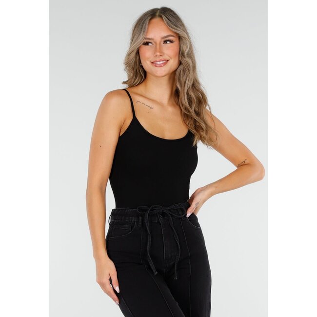 Schwarzer Bodysuit mit Spaghetti-Trägern und Pads