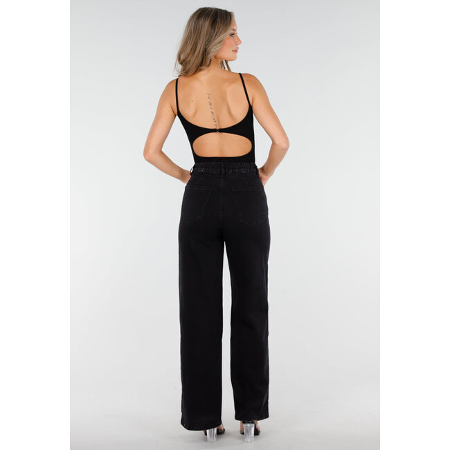 Schwarzer Bodysuit mit Spaghetti-Trägern und Pads