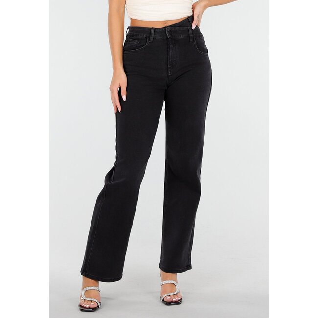 Schwarze High Waist Straight Jeans mit geraden Beinen