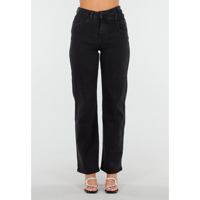 Schwarze High Waist Straight Jeans mit geraden Beinen