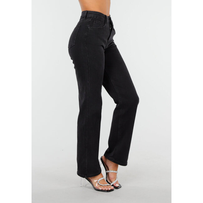 Schwarze High Waist Straight Jeans mit geraden Beinen