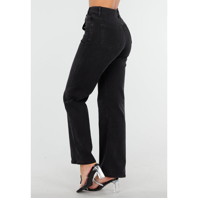 Schwarze High Waist Straight Jeans mit geraden Beinen