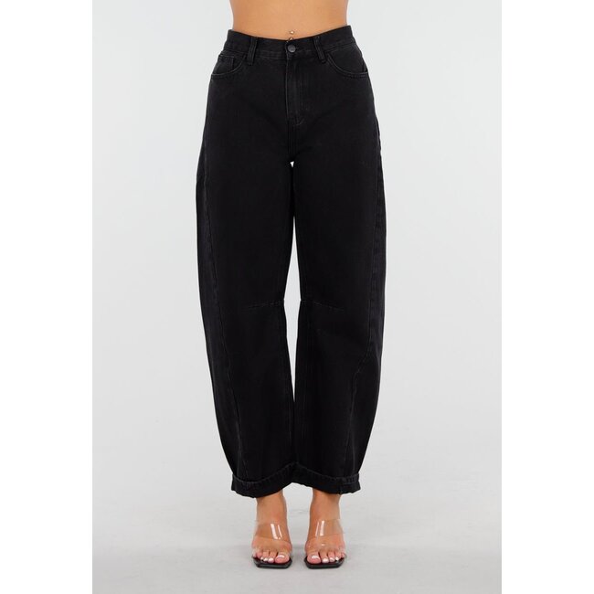 Schwarze High Waist Barrel Jeans mit umgeschlagenem Saum
