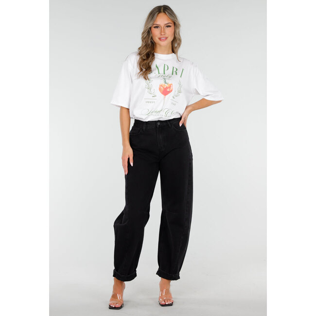 Schwarze High Waist Barrel Jeans mit umgeschlagenem Saum