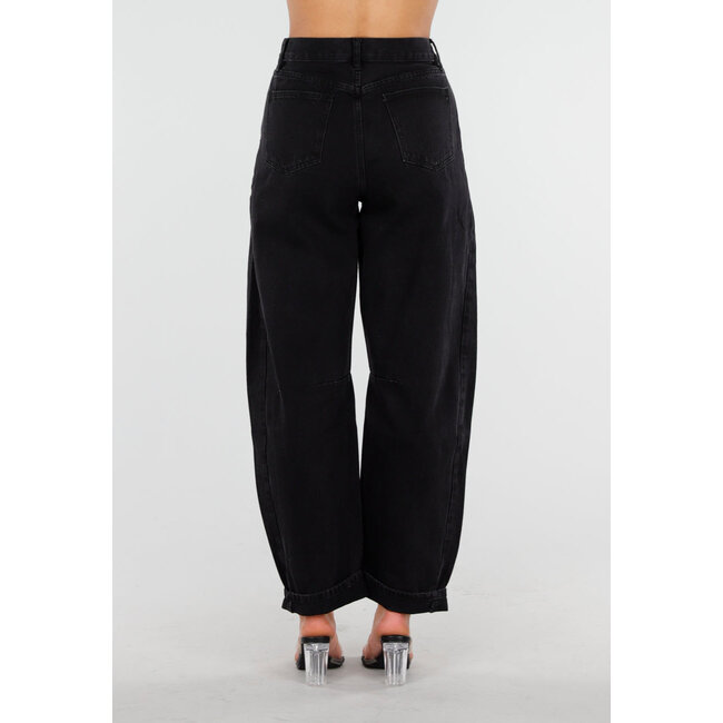 Schwarze High Waist Barrel Jeans mit umgeschlagenem Saum