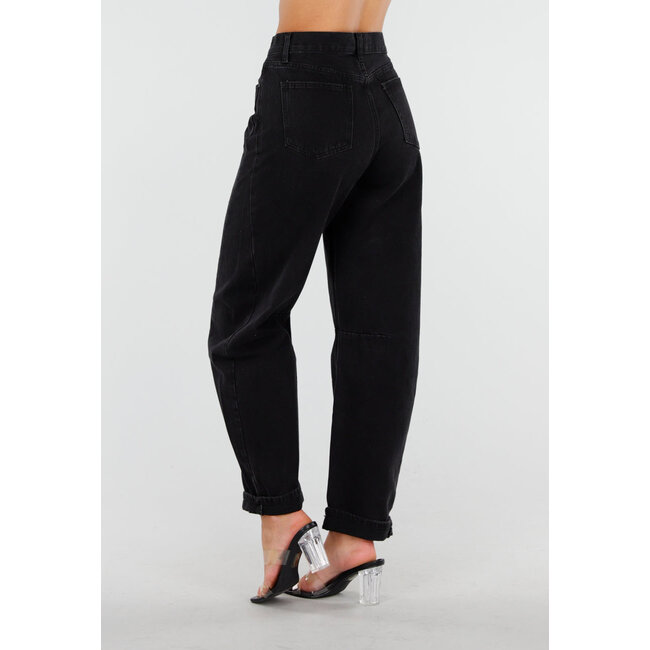 Schwarze High Waist Barrel Jeans mit umgeschlagenem Saum