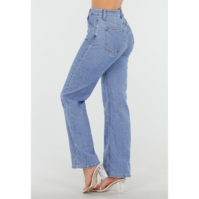 Hellblaue Jeans mit hoher Taille und gerüschten Herzen