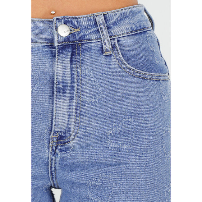 Hellblaue Jeans mit hoher Taille und gerüschten Herzen